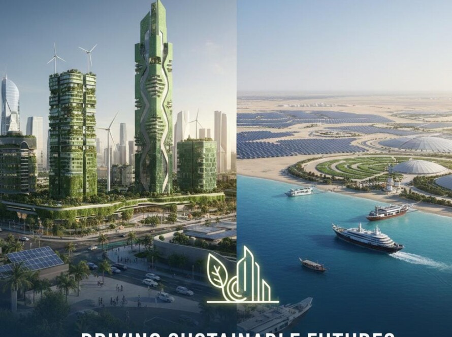 Modern sustainable cityscape and coastline for showing sustainable consultancy in uae and iso certifications provider uae