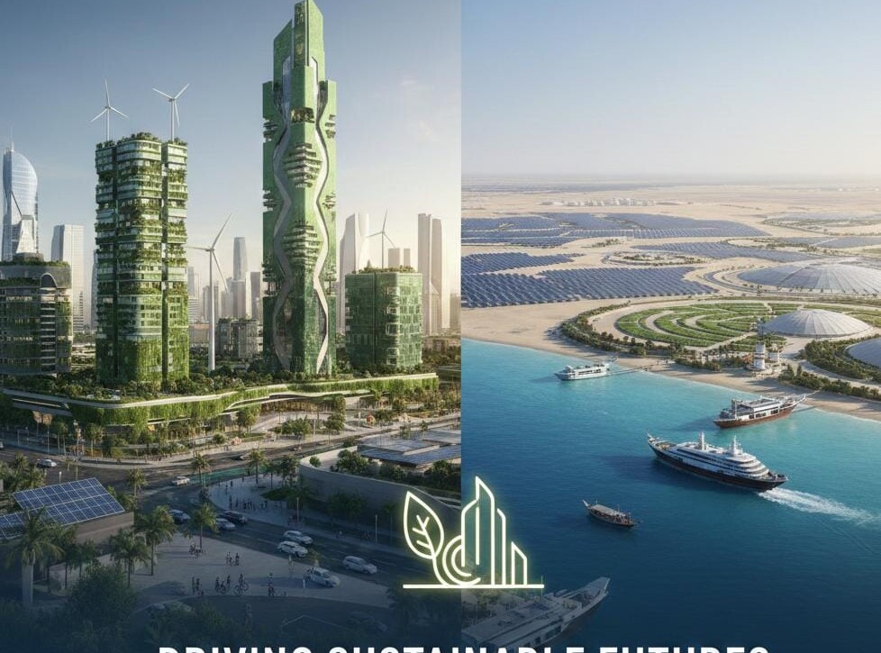 Modern sustainable cityscape and coastline for showing sustainable consultancy in uae and iso certifications provider uae