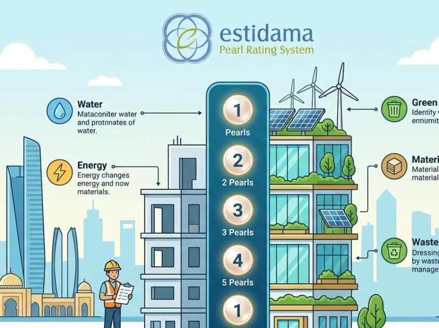 Estidama Pearl Rating Abu Dhabi compliance guide for builders, highlighting sustainability consultancy, green building certification, and Estidama engineering consultancy