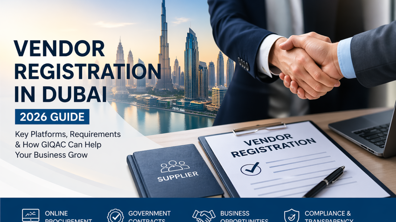 vendor registration in dubai 2026 guide with business handshake and dubai skyline